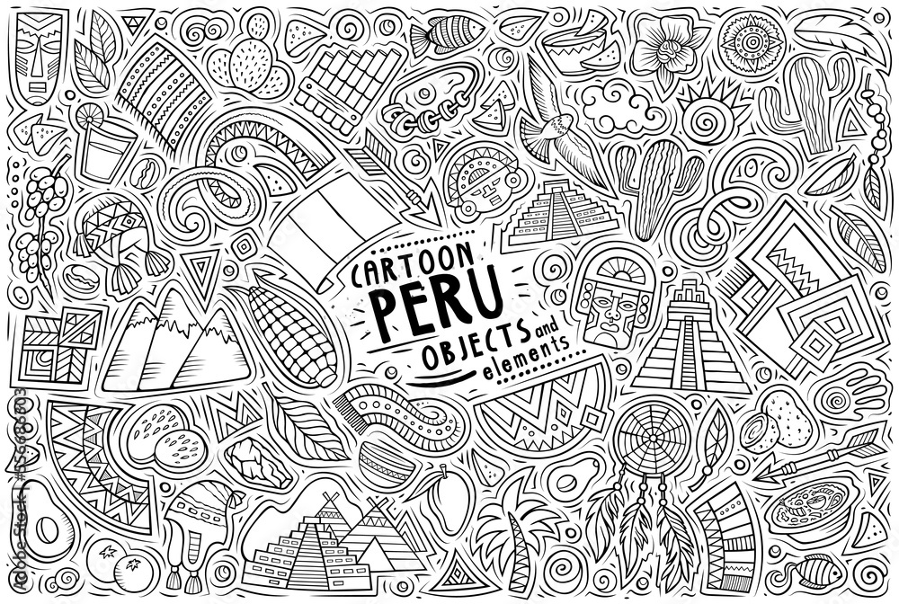 Set of Peru traditional symbols and objects
