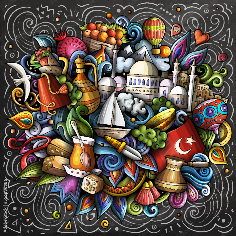 Turkey cartoon vector doodle chalkboard illustration