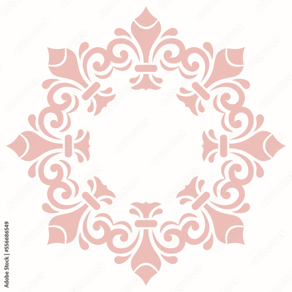 Elegant vintage round pink ornament in classic style. Abstract traditional pattern with oriental elements. Classic vintage pattern