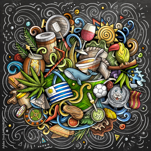 Uruguay cartoon vector doodle chalkboard illustration