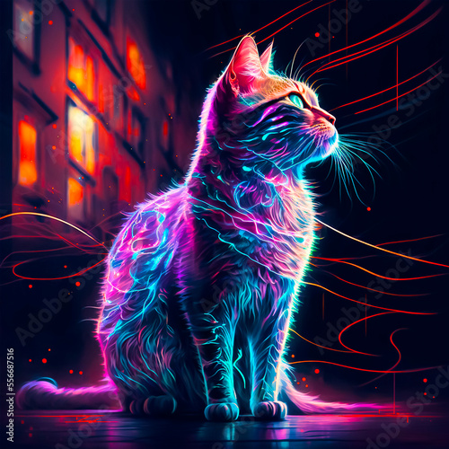 Neon cat at night