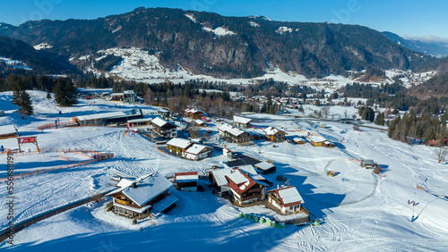 Aerial view, Oberstdorf in winter, Illertal, Allgäu Alps, Allgäu, Bavaria, Germany, photo