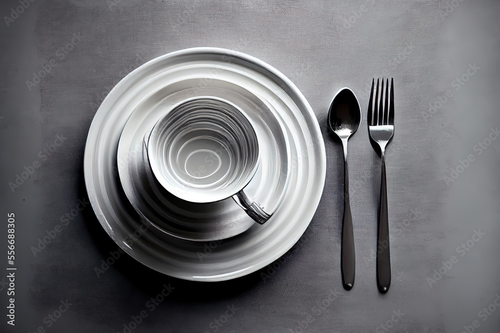 Table setting with empty white plate