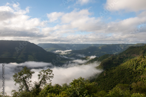 Beautiful view of the mountains with fog