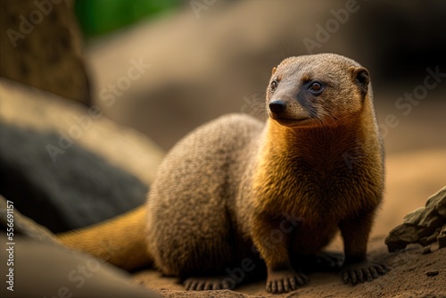 Photograph taken vertically of a mongoose in the zoo and safari park in dvur kralove nad labem, Czech Republic Generative AI photo