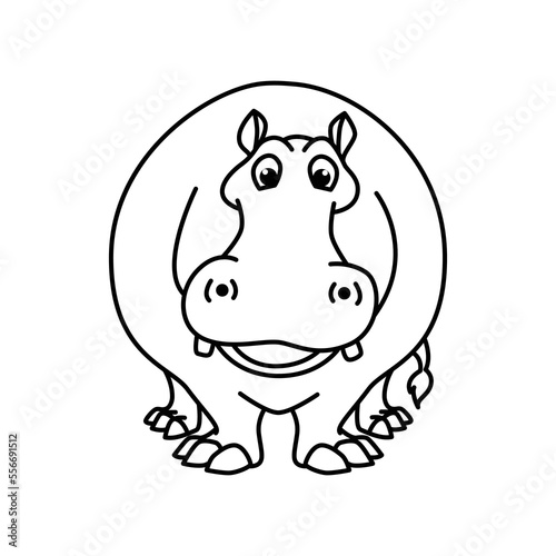Cute hippo cartoon characters vector illustration. For kids coloring book.