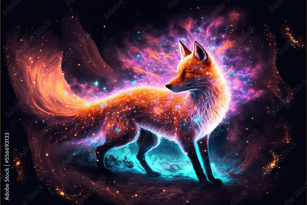 A colorful glowing fox mythical creature created with Generative AI ...