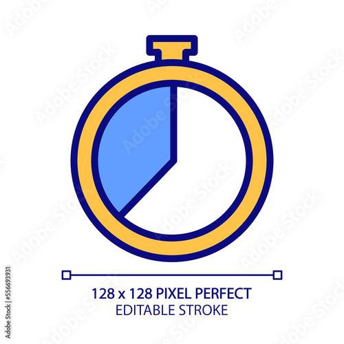 Countdown timer pixel perfect RGB color icon. Keep tracking time. Stopwatch tool. Timing during cooking. Isolated vector illustration. Simple filled line drawing. Editable stroke. Arial font used