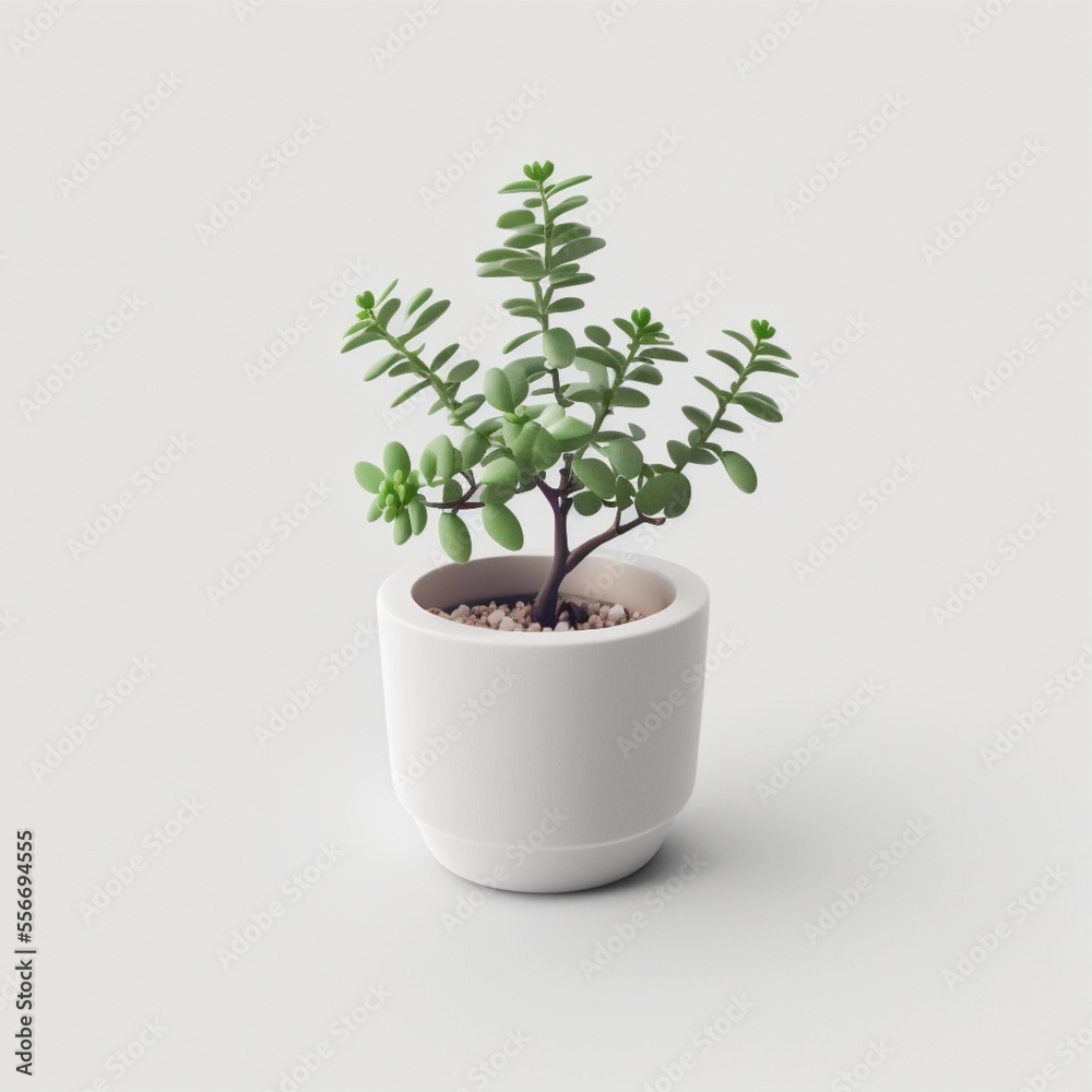 green plant in white pot studio photography on white background