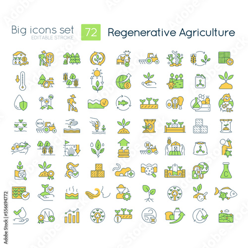Fototapeta Regenerative agriculture RGB color icons set