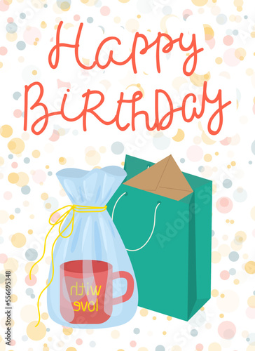 Happy Birthday card, fun event, vector illustration. Party invitation, postca...