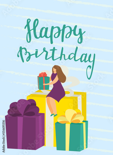Happy Birthday card, fun event, vector illustration. Party invitation, postca...