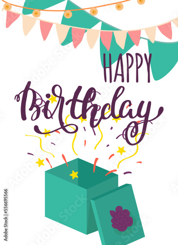 Happy Birthday card, fun event, vector illustration. Party invitation, postca...