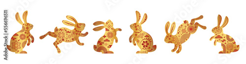 Gold lunar zodiac rabbit. Cute bunny icon.
