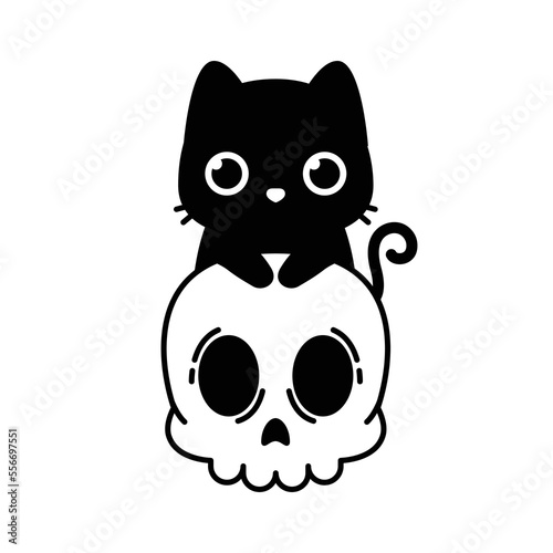 cute black cat logo with skull