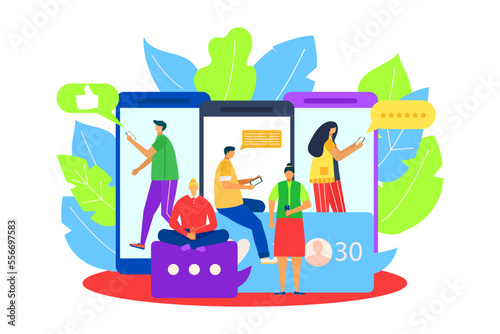 Online internet chat in smartphone, vector illustration. People man woman cha...