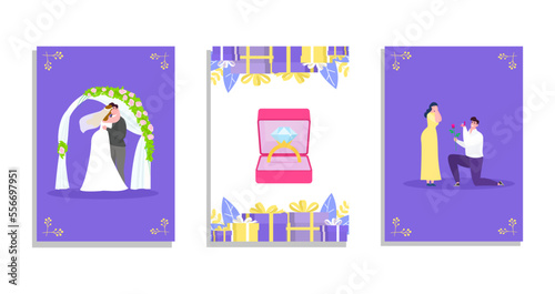 Wedding invitation card, save the date design, bride and groom vector illustr...