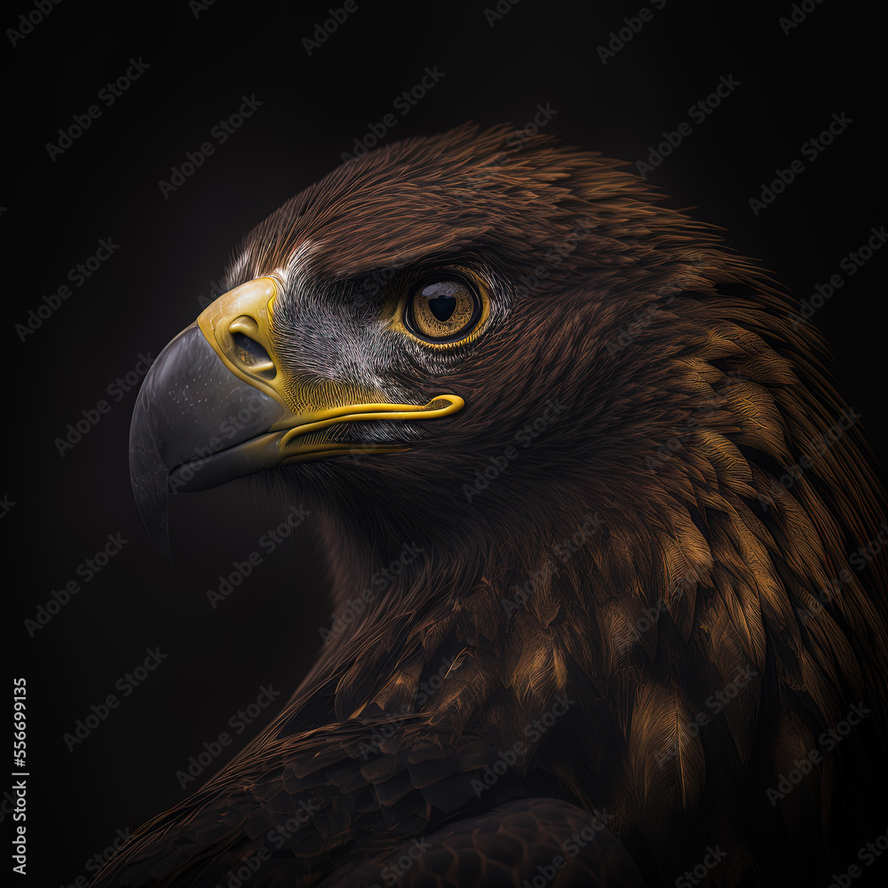 Fototapeta premium Golden Eagle on Black Background-Generative AI