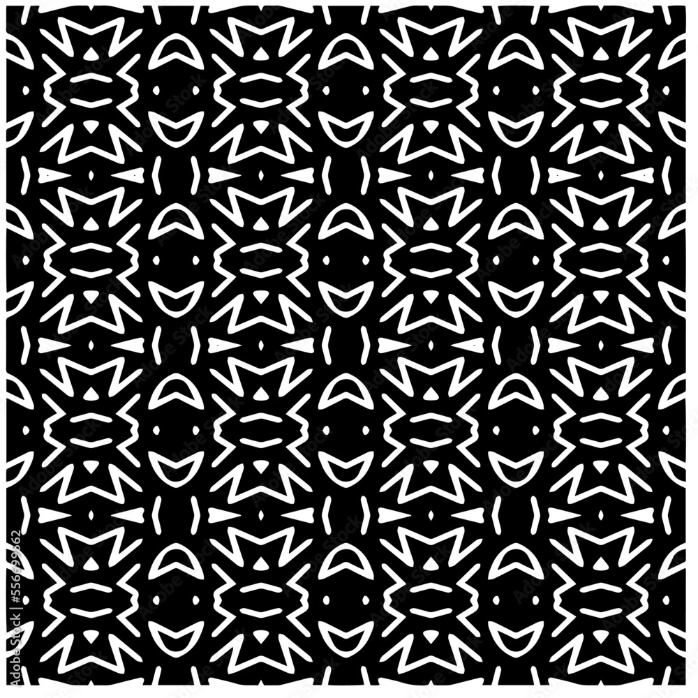Vector pattern in geometric ornamental style. Black and white abstract background. Seamless repeat pattern. Vector pattern in geometric ornamental style. Black and white abstract background. Seamless repeat pattern.