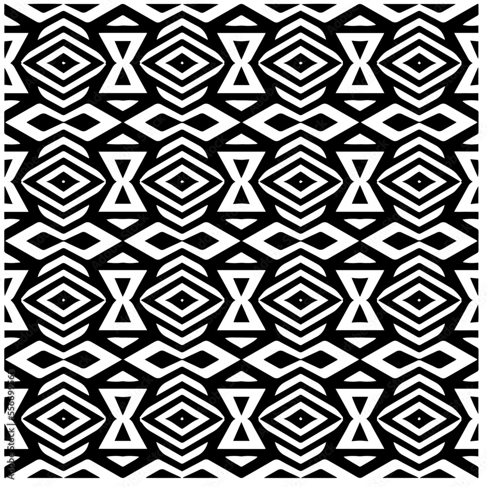 Vector pattern in geometric ornamental style. Black and white abstract background. Seamless repeat pattern.