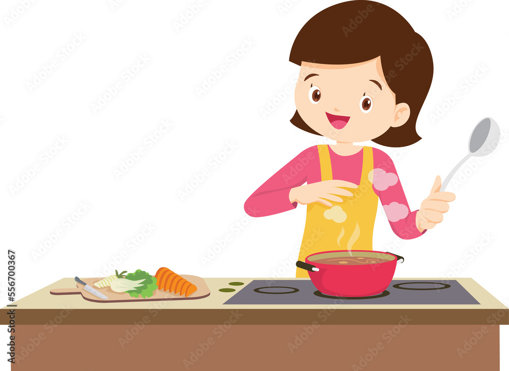woman chef cartoon present cooking in the kitchen woman chef cartoon present cooking in the kitchen