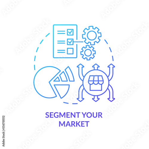 Segment your market blue gradient concept icon. Characteristics. Get started with segmentation abstract idea thin line illustration. Isolated outline drawing. Myriad Pro-Bold font used
