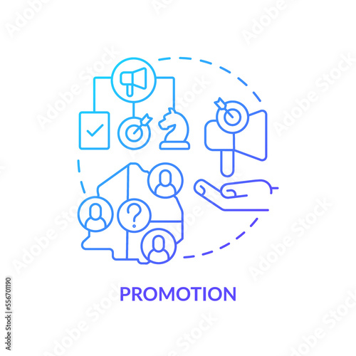 Promotion blue gradient concept icon. Product advertising campaign strategy. Four P marketing mix abstract idea thin line illustration. Isolated outline drawing. Myriad Pro-Bold font used © bsd studio