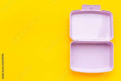 Purple lunch box. Empty container for food, top view