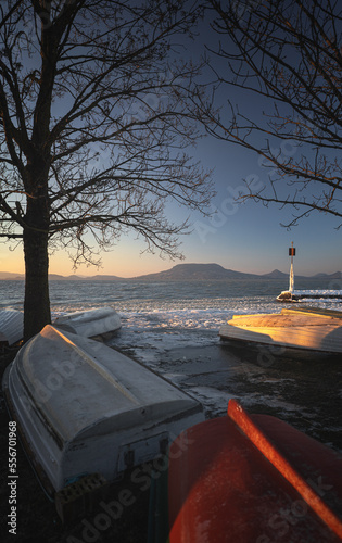 Boats at lake Balaton in wi...