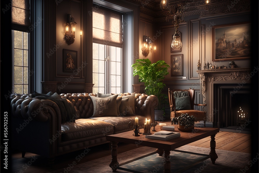 Vintage luxury living room interior design with retro style furniture ...