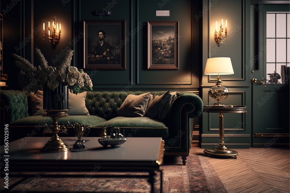 Vintage Luxury Living Room Interior Design With Retro Style Furniture,  Wallpaper And Accessories In A Beautiful Trendy Scene Of Classic Victorian  Style Ilustração Do Stock | Adobe Stock