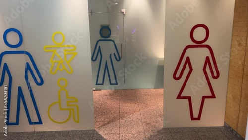 female and male toilet signs on frosted glass