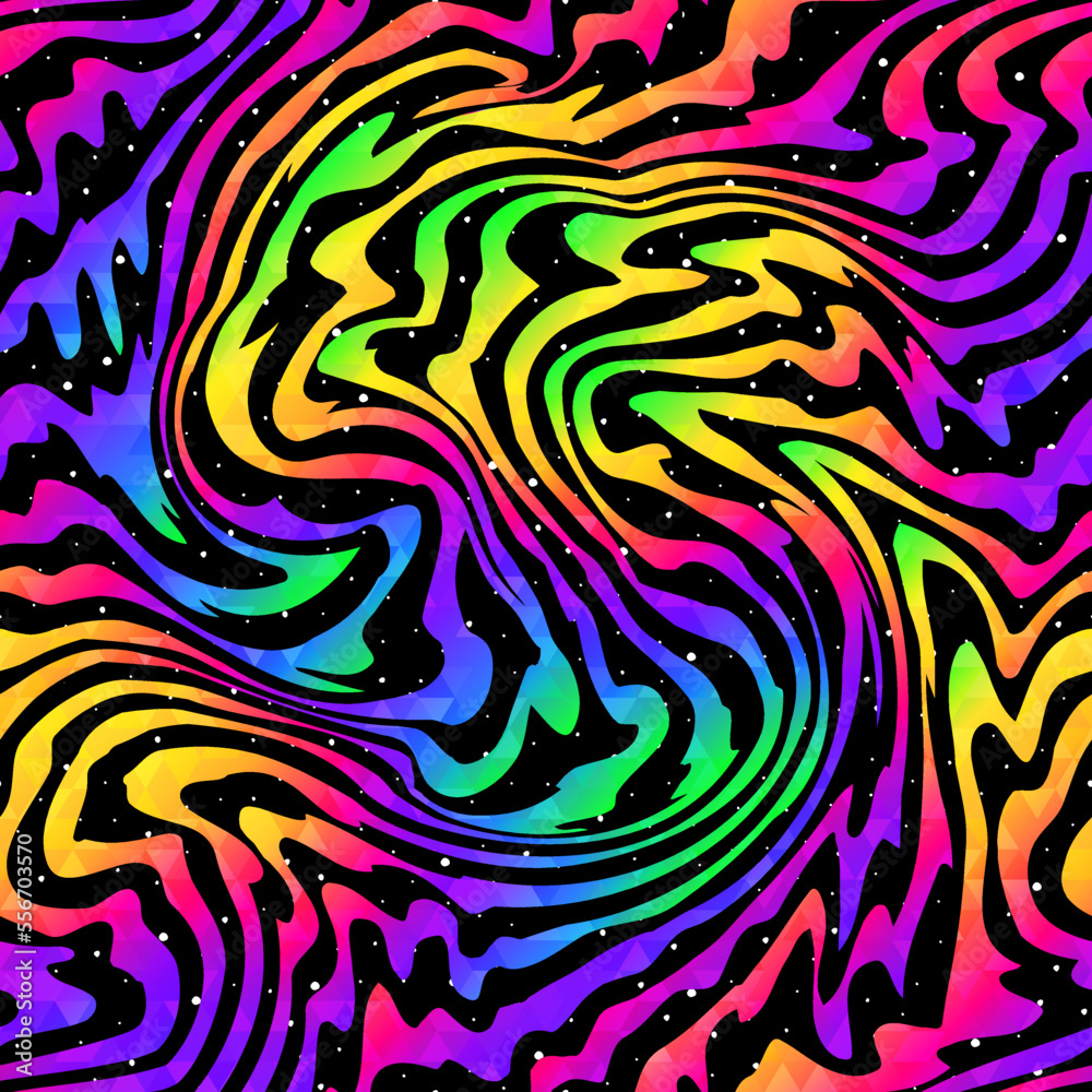 Bright wavy lines with star background. Seamless pattern