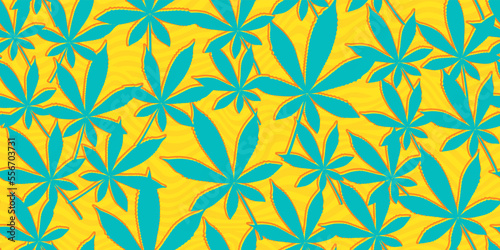 Sunny cannabis leaves. Seamless pattern