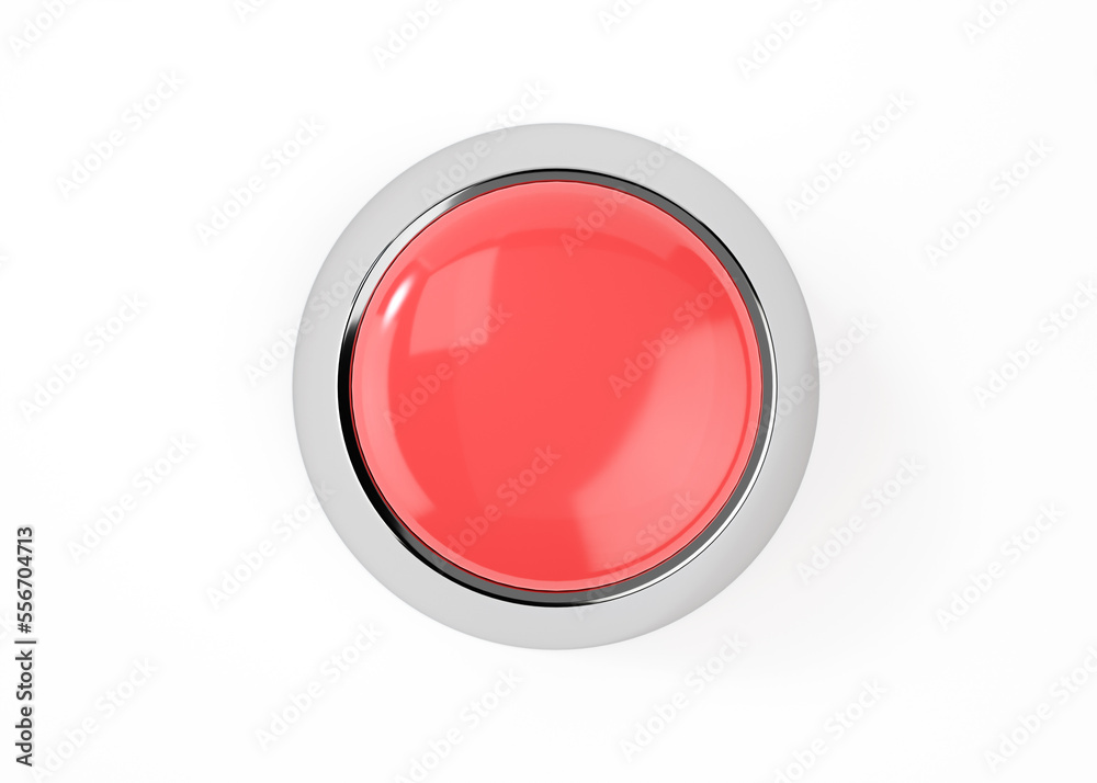Alarm button 3d render icon - start glossy simple circle with switch sign, round shutdown metal element Alarm button 3d render icon - start glossy simple circle with switch sign, round shutdown metal element