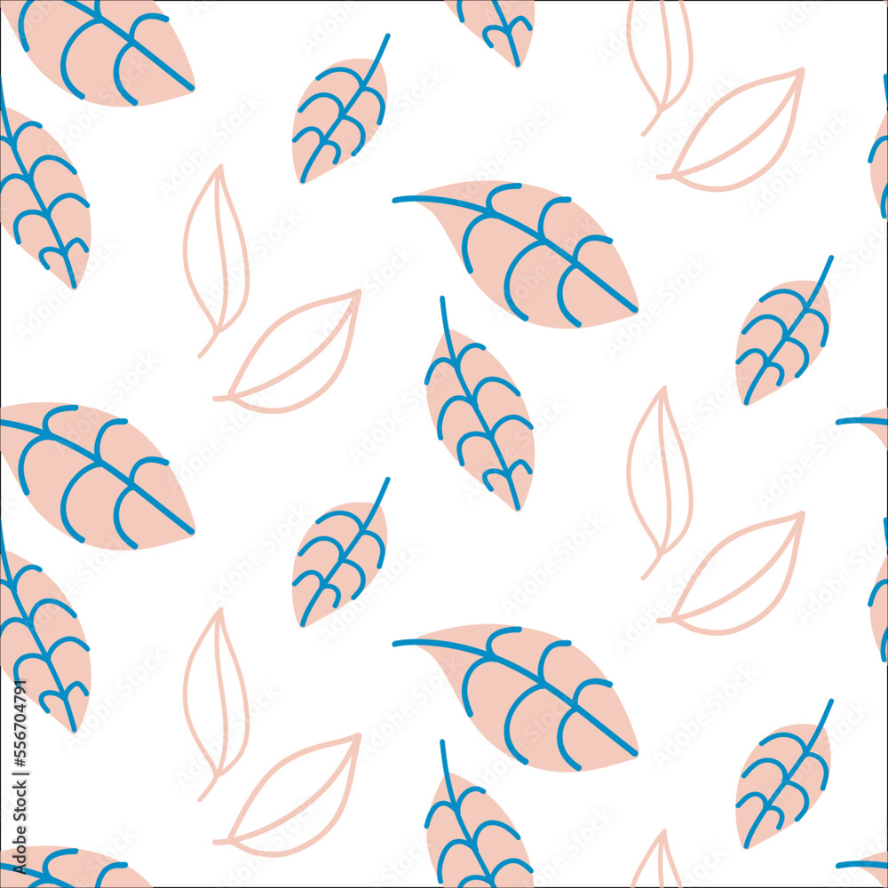 Pattern with mangosteen leaves on white background in cartoon style.