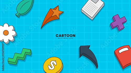 Modern geometric shape background. Abstract colorful with cartoon style ornament background. Suitable for banner, poster, brochure, flyer, or presentation background.