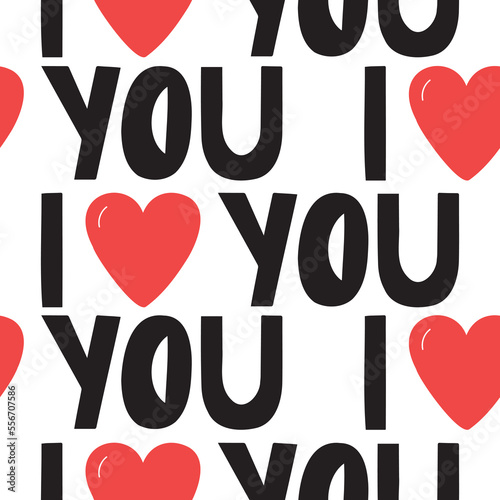 Cute vector lettering, I love you pattern. Hand drawn doodle illustration.