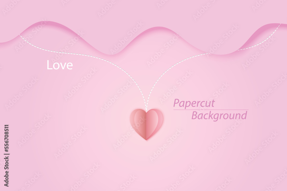 vector paper background cut valentines day with heart shaped elements with clouds