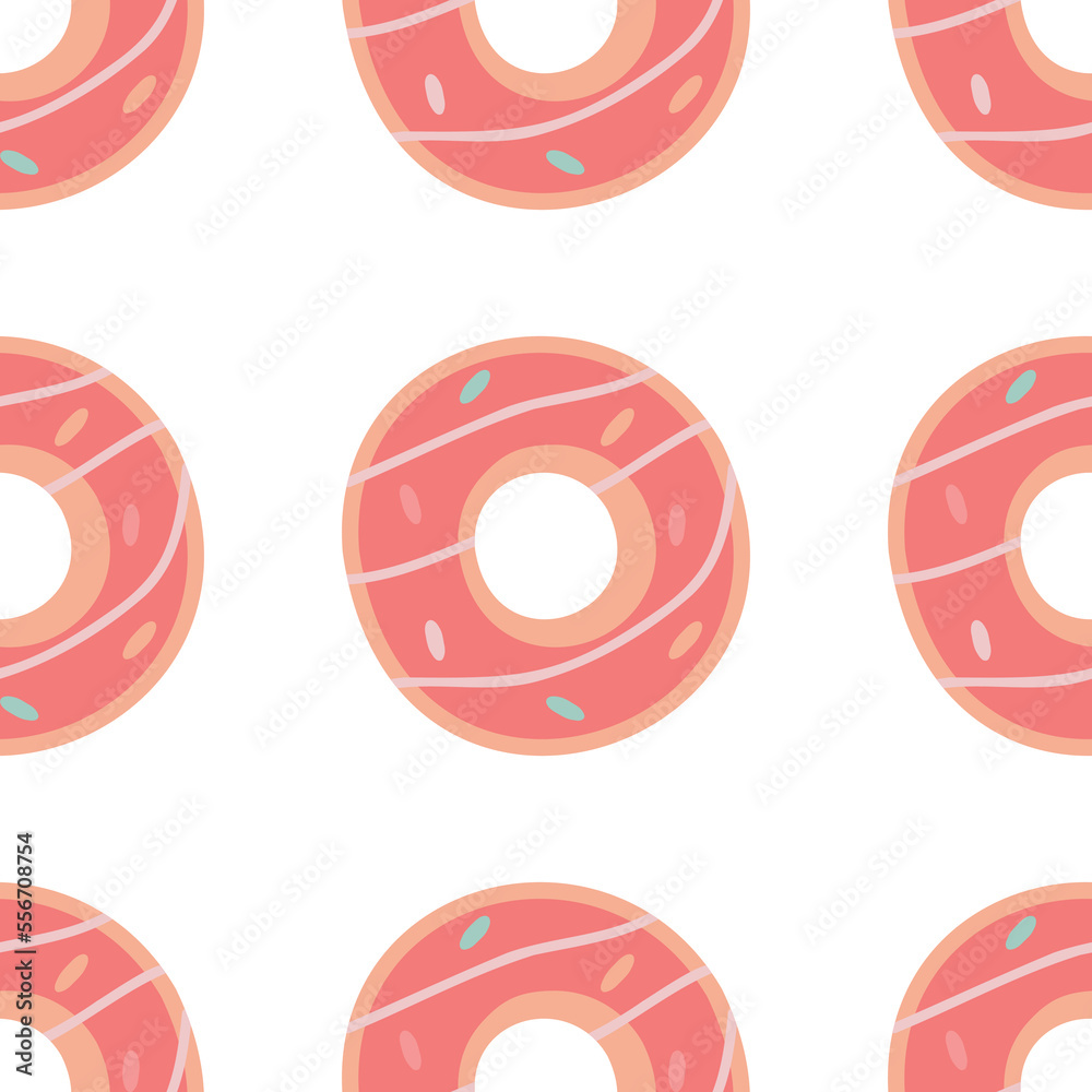 Pattern of a cute pink cartoon donuts can be used for Valentine's Day greeting cards, party invitations. Pattern of a cute pink cartoon donuts can be used for Valentine's Day greeting cards, party invitations.