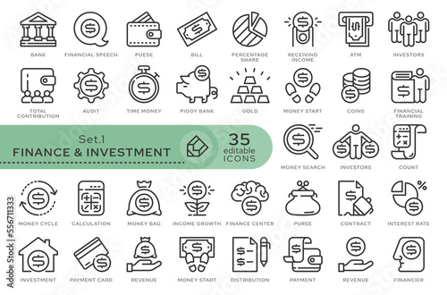 Set of conceptual icons. Vector icons in flat linear style for web sites, applications and other graphic resources. Set from the series - Finance and Investment. Editable outline icon.	