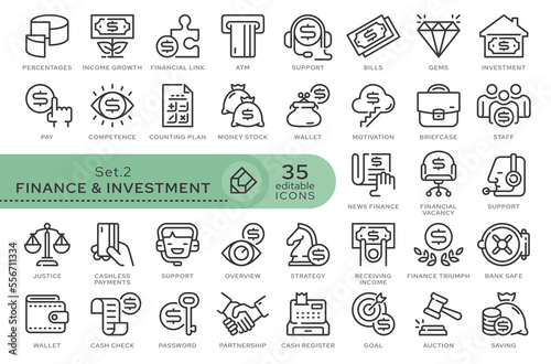 Set of conceptual icons. Vector icons in flat linear style for web sites, applications and other graphic resources. Set from the series - Finance and Investment. Editable outline icon.	