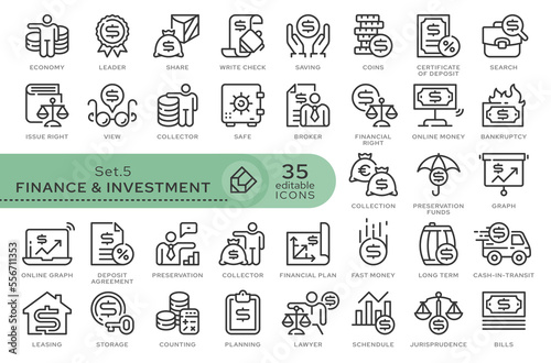 Set of conceptual icons. Vector icons in flat linear style for web sites  applications and other graphic resources. Set from the series - Finance and Investment. Editable outline icon. 