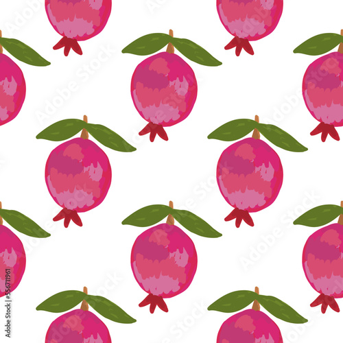 Hand drawn pomegranate fruit seamless pattern. Botanical fruits wallpaper.