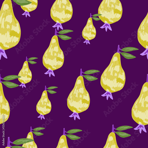 Scribble pears seamless pattern. Hand drawn fruits botanical backdrop. Naive art style.