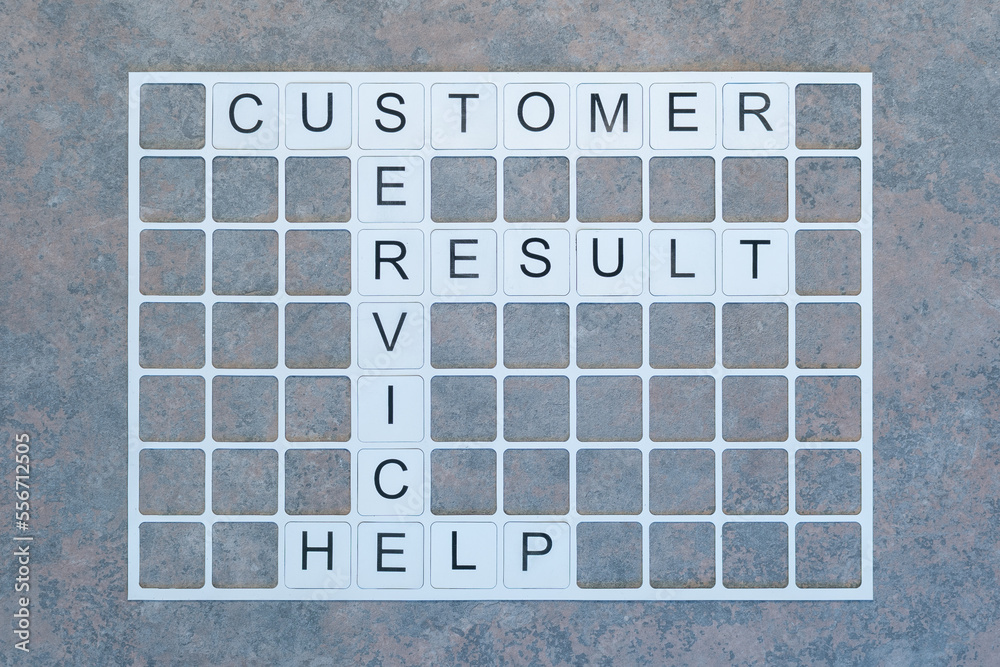 Mots croisés avec les mots Client, Service, Résultat, Aide. Concept de