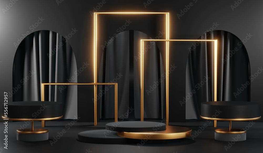 3D rendering of blank product background for cream cosmetics Modern black podium background 3D rendering of blank product background for cream cosmetics Modern black podium background