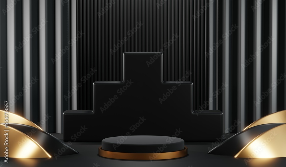 3D rendering of blank product background for cream cosmetics Modern black podium background