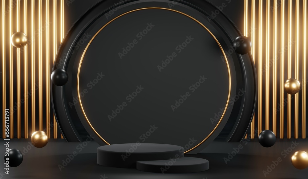 3D rendering of blank product background for cream cosmetics Modern black podium background 3D rendering of blank product background for cream cosmetics Modern black podium background