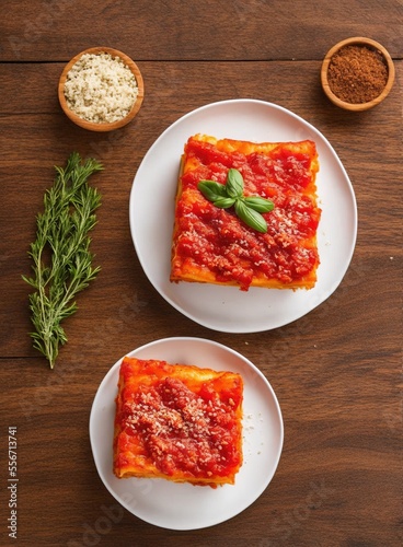 pizza with sauce and basil
